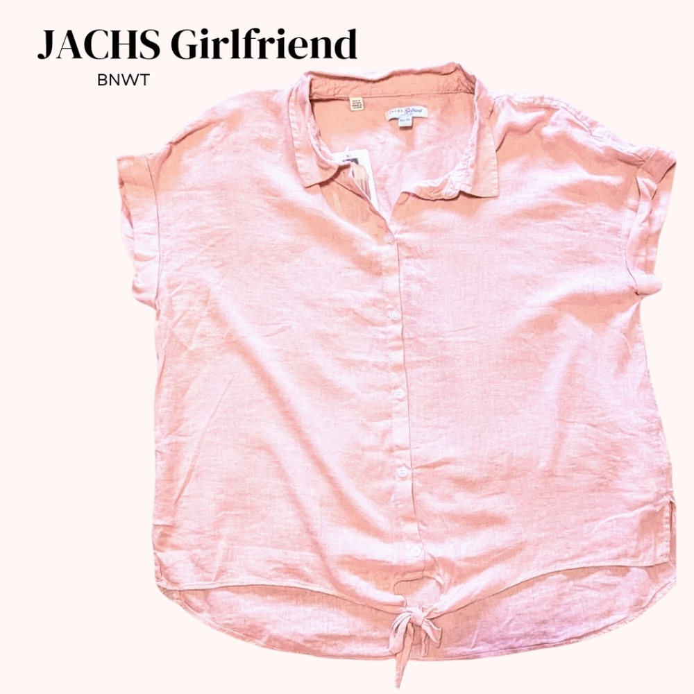 JACHS Girlfriend size XL, BNWT soft pink linen feel short sleeve shirt
